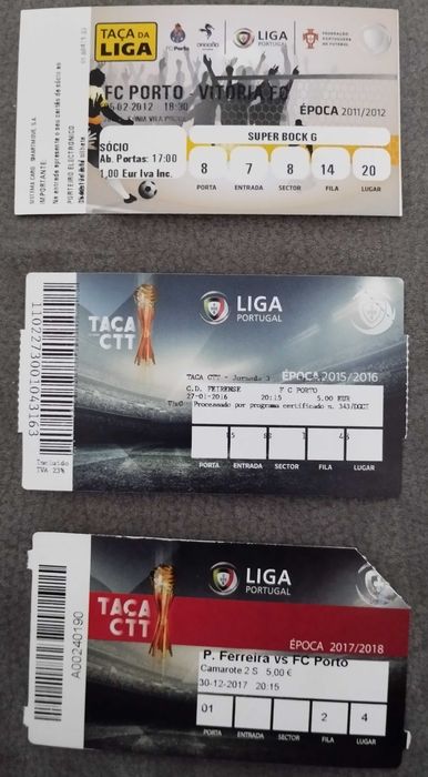 3 Bilhetes Antigos de Taça da Liga