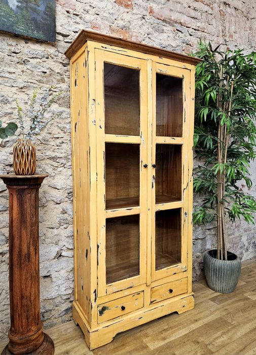 Stylowa witryna / kredens vintage – żółty, postarzany