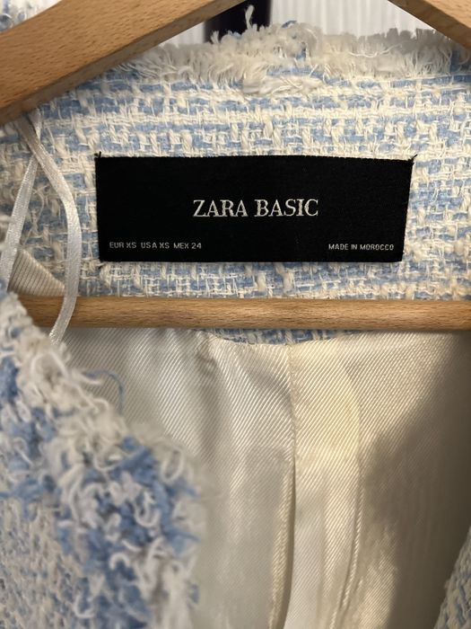 Marynarka damska tweedowa niebieska-biała Zara rozmiar XS