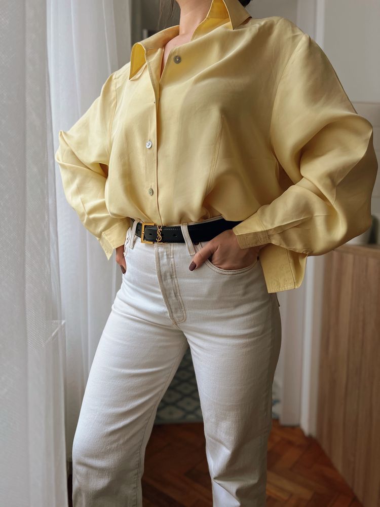 Koszula z jedwabiu w pastelowo żółtym kolorze