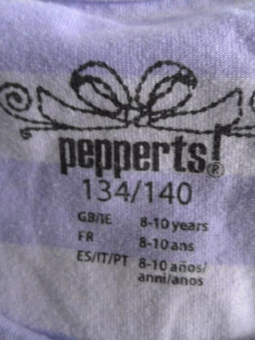 T-shirt w paski fioletowy dziewczęcy rozmiar 134/140
