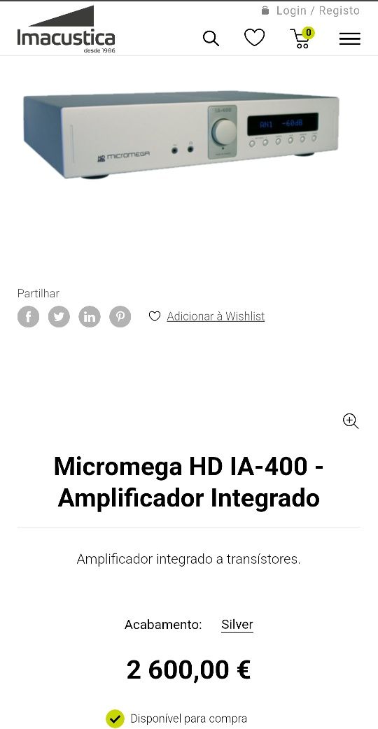 Amplificador integrado/streamer Micromega AS-400 c/ DAC
