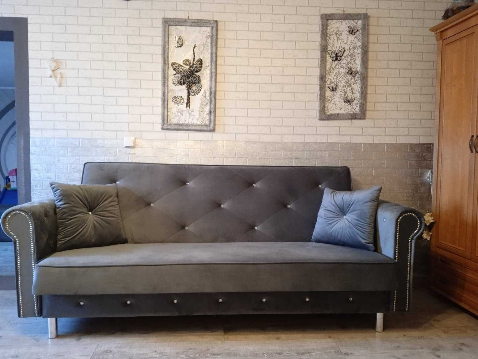 RATY sofa Chesterfield kanapa łóżko GLAMOUR zkryształami wersalka 3 os