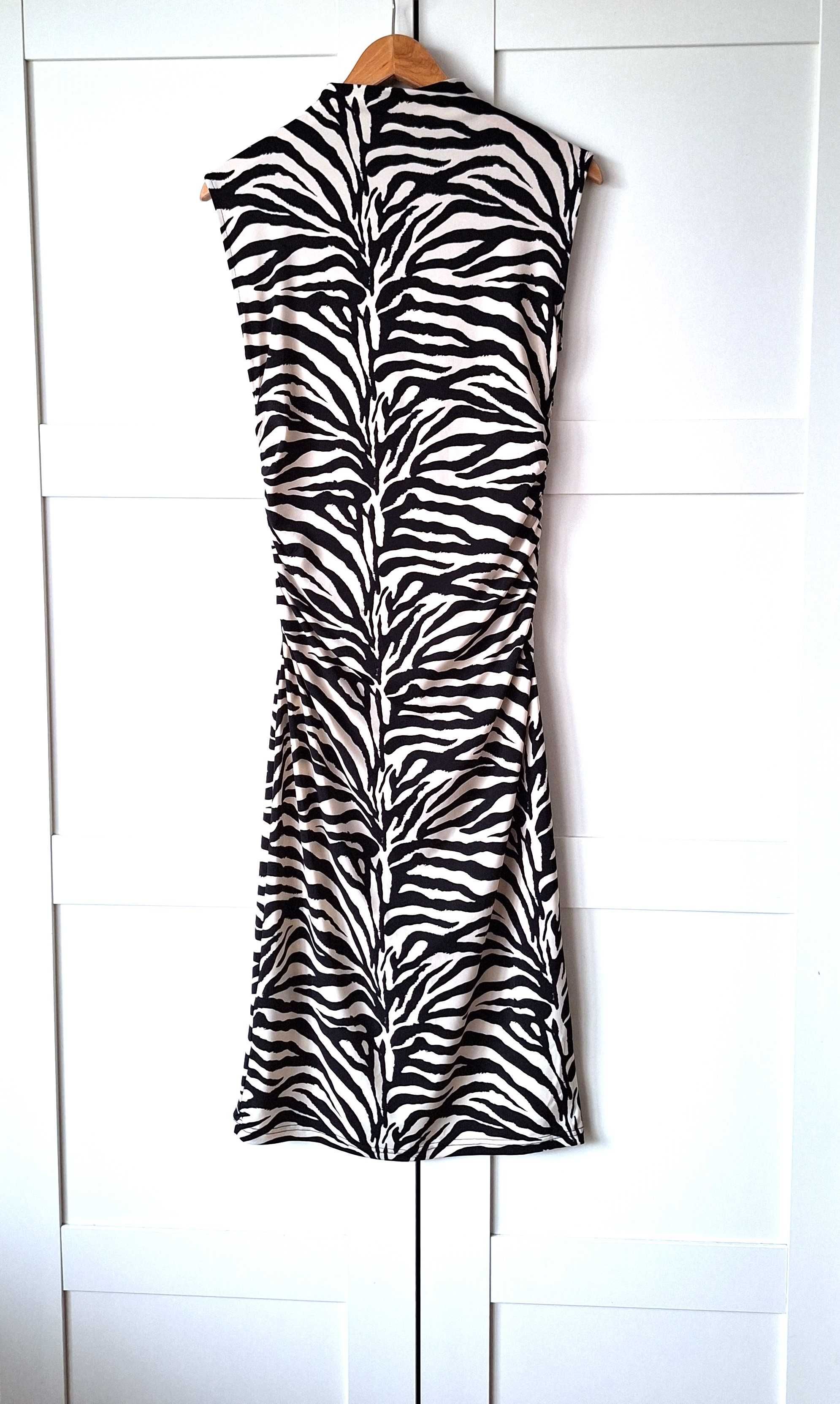 Nowa Ołówkowa Sukienka Midi z Wzorem Zebra H&M