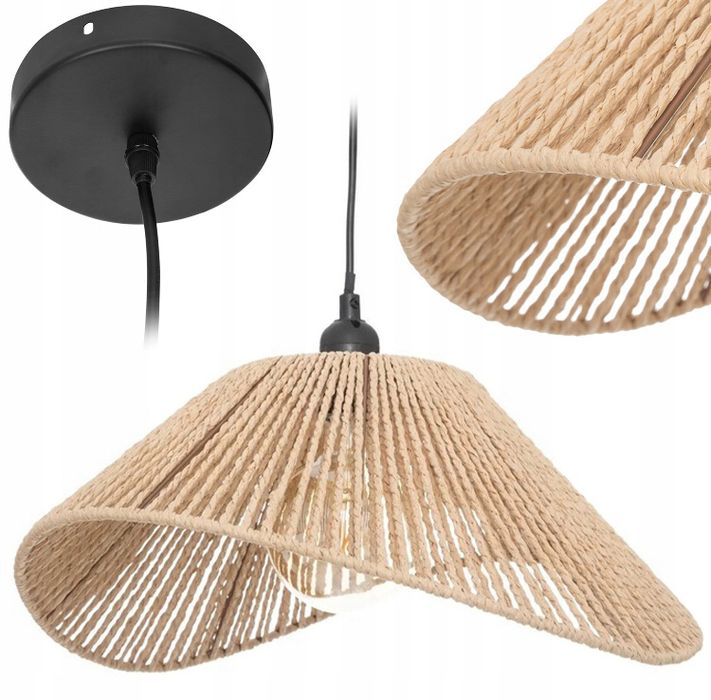 Nowoczesna wisząca lampa w stylu boho klosz pleciony 45cm