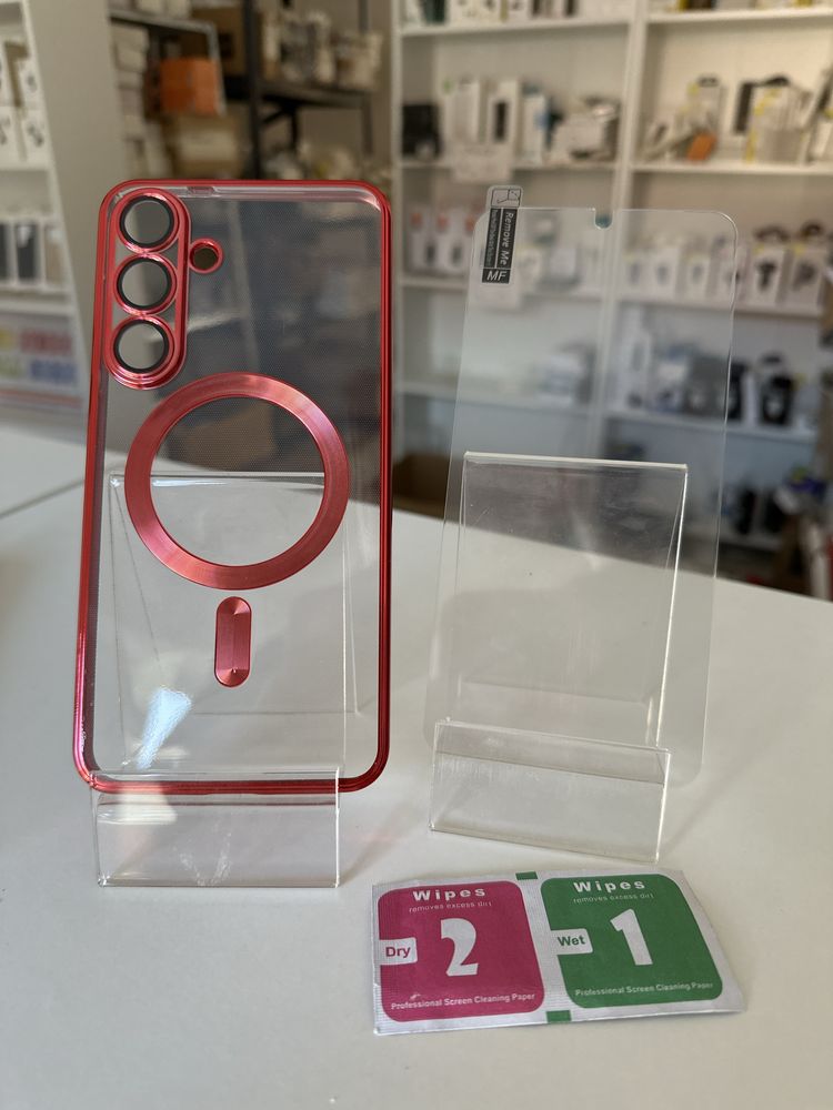 Szkło hartowane i etui czerwone MagSafe do SAMSUNG S25 PLUS