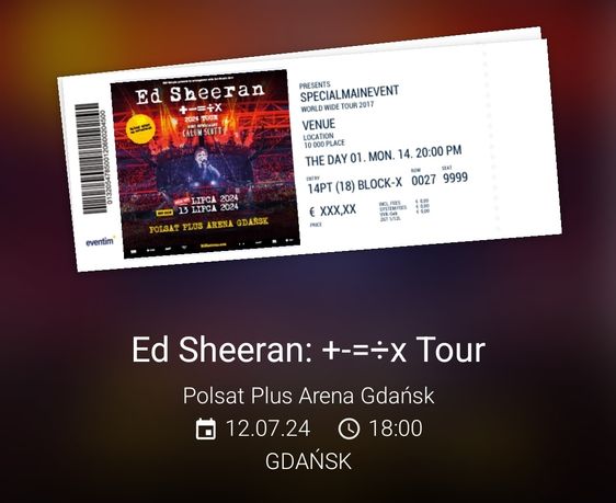 Bilety Ed Sheeran, 12.07.2024, Polsat Plus Arena Gdańsk