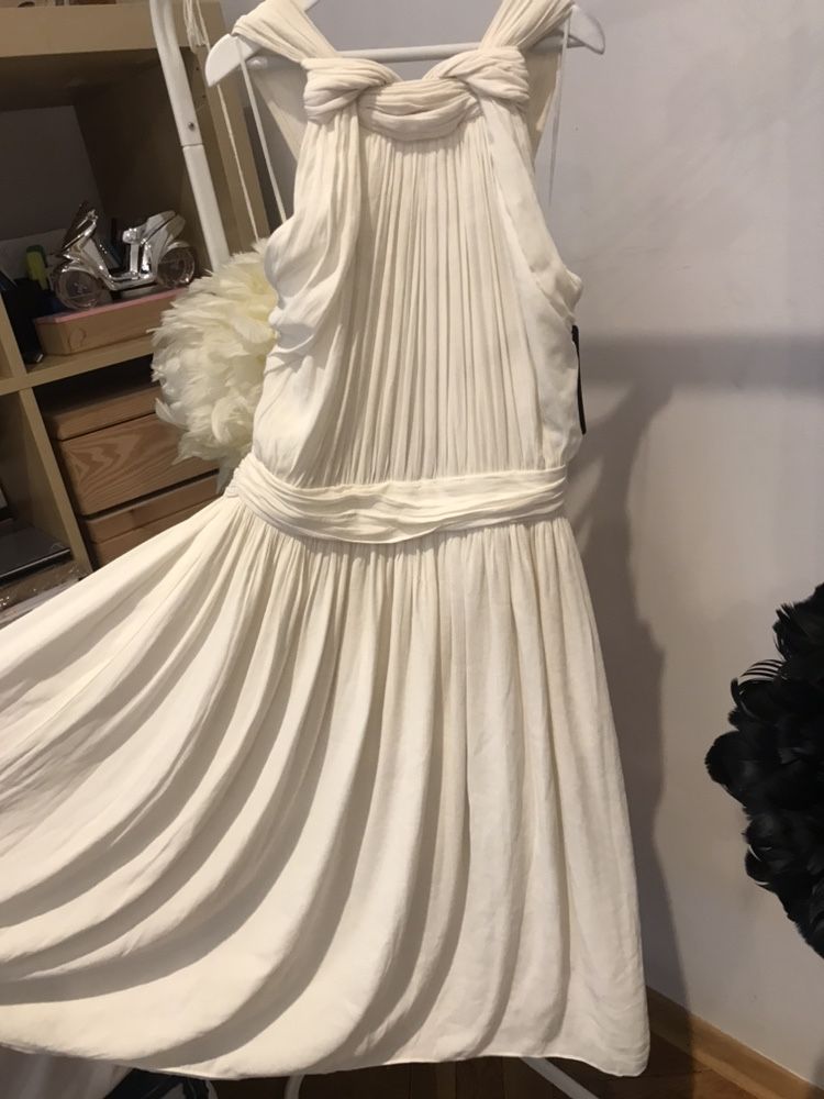 Sukienka zara xs s biel śmietankowa boho