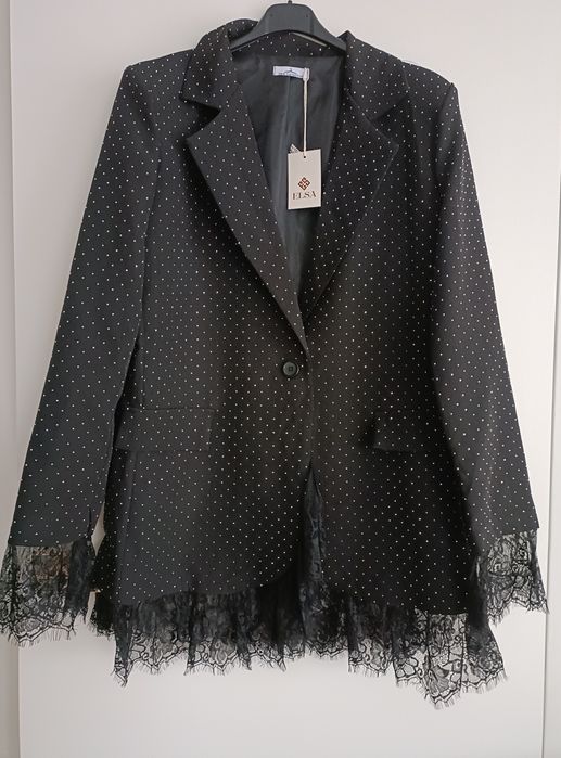 Błyszcząca marynarka plus size cyrkonie koronka 44/46