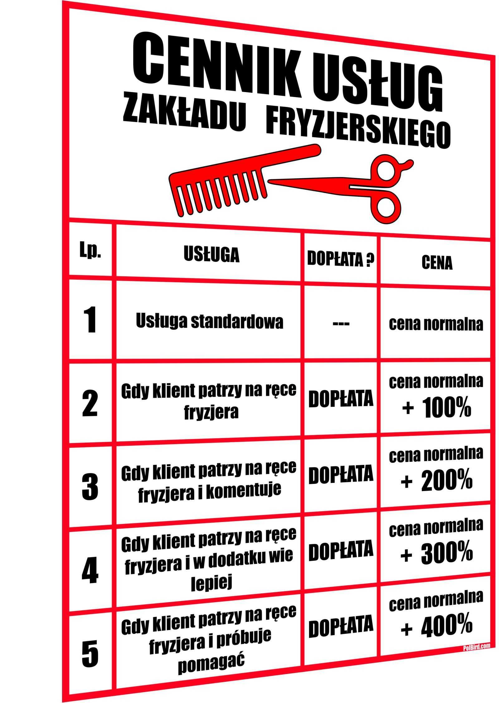 ŚMIESZNE ŻARTOBLIWE CENNIKI dla różnych firm usługowych - HIT !!!
