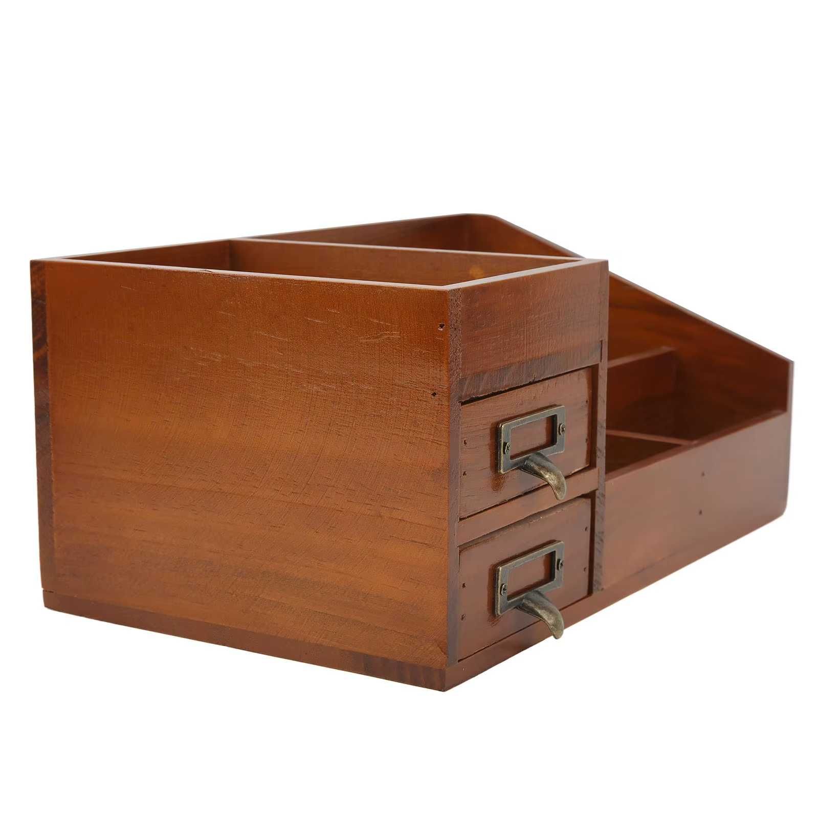 Nowy Duży Drewniany Organizer z Szufladkami Na Biurko Vintage Retro