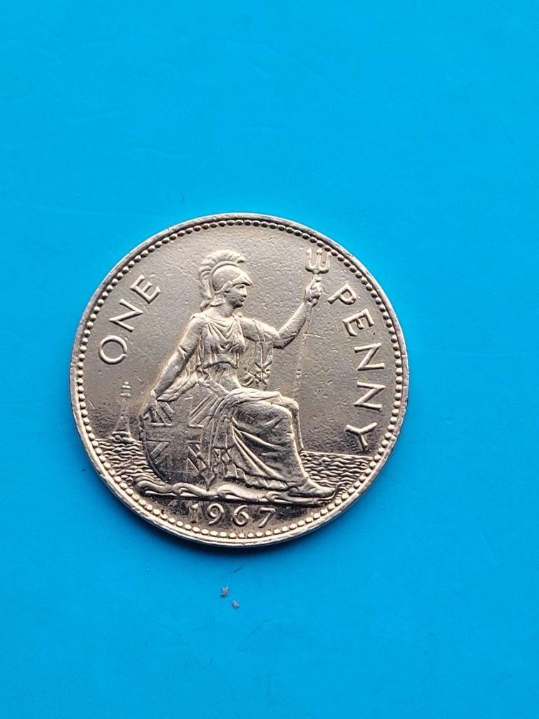 Moneta pozłacana  pens 1967 - Królowa Elizabeth II  - Wielka Brytania