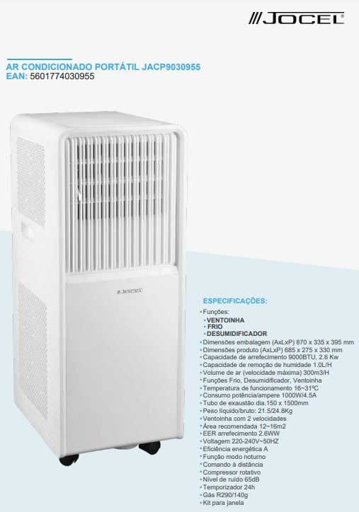 Ar Condicionado Portátil 12~16m2 Jocel