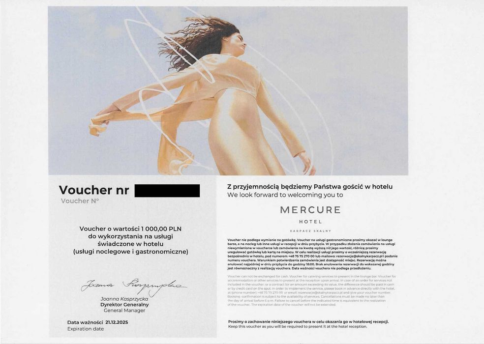 3x Voucher na 1000 zł nocleg basen restauracja w Hotel Mercure Karpacz
