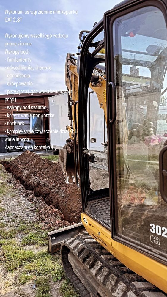 Usługi Minikoparka CAT 302.7D //Kopanie//Korytowanie//Przyłącza