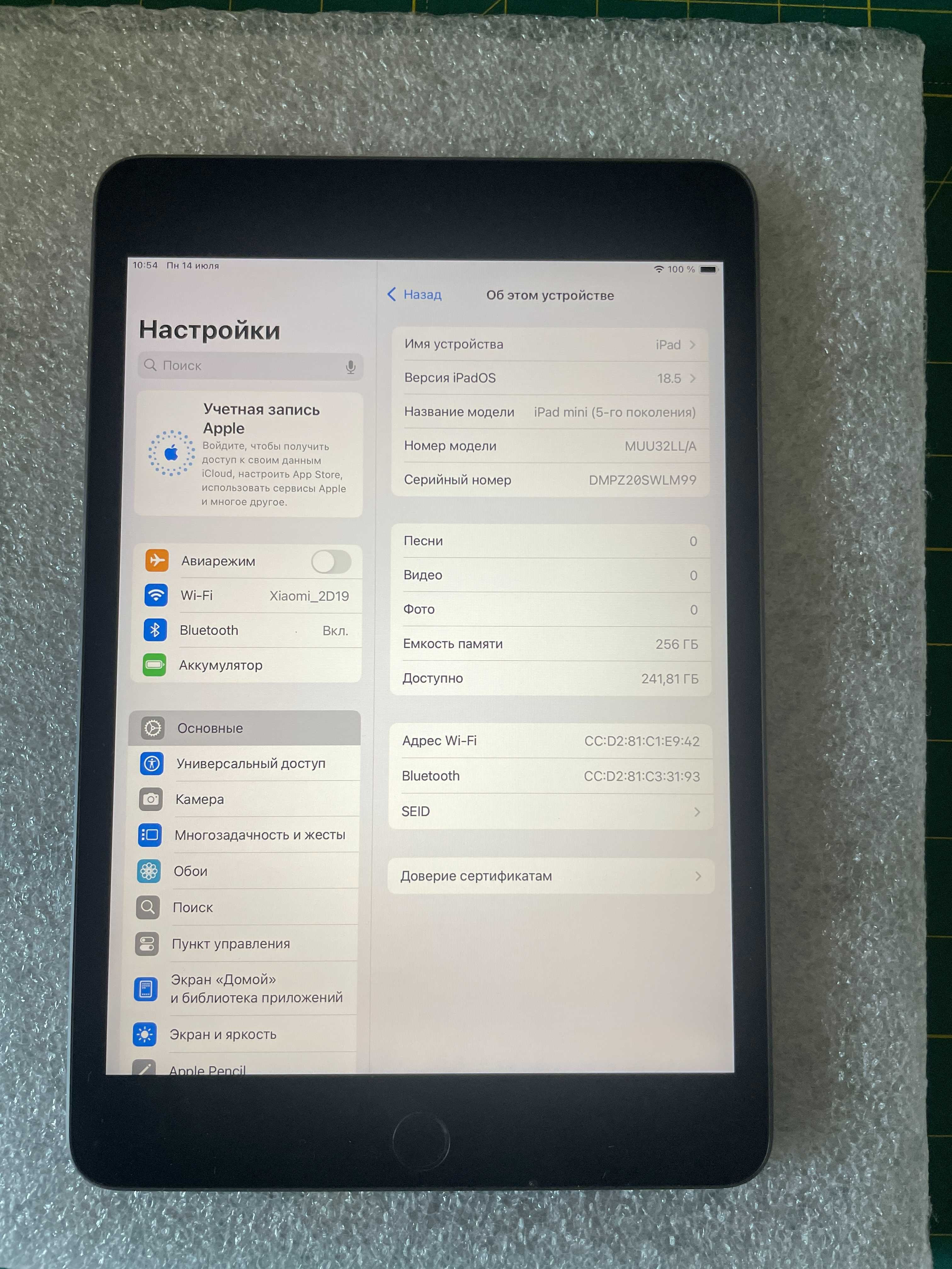 Apple iPad mini 5th Gen 256 GB. Батарея 100%.