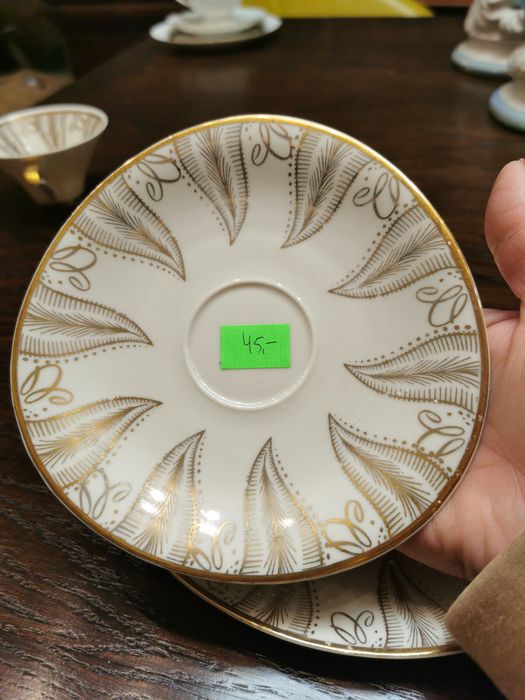 Stara porcelana Trio ecru złoto kwiat Bavaria