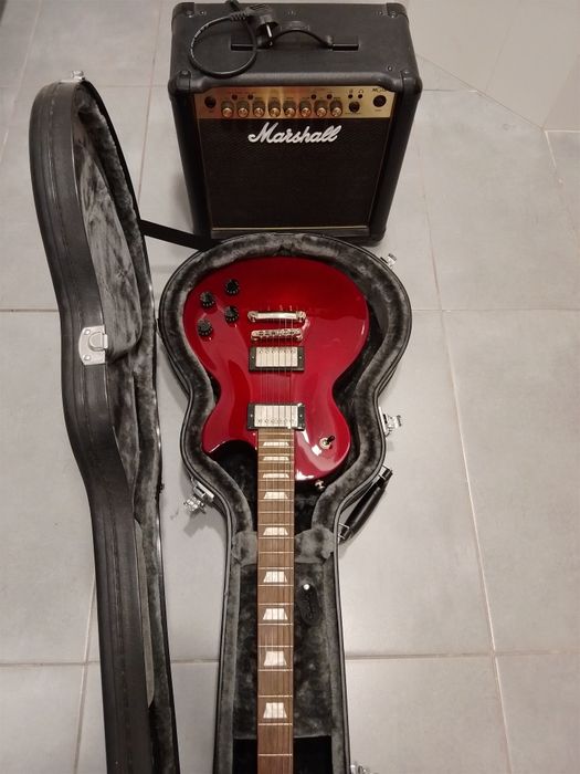 Conjunto guitarra Epiphone Les Paul e amplificador Marshall