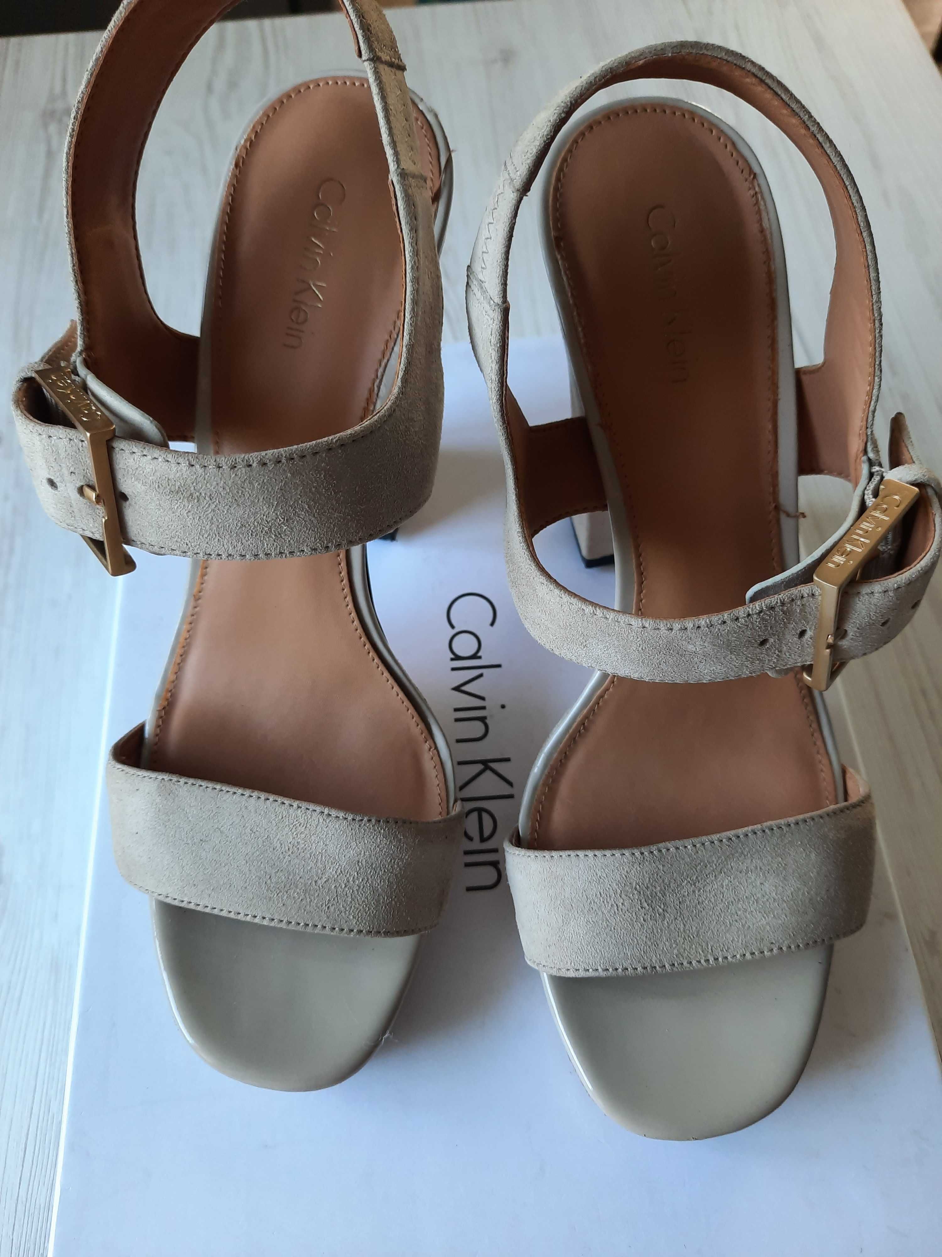 Бежевые серые нюдовые босоножки Calvin Klein р. 37 38 высокий каблук