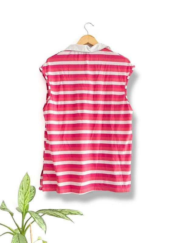 Camisola de Manga Cava com Colarinho Rosa e Branco