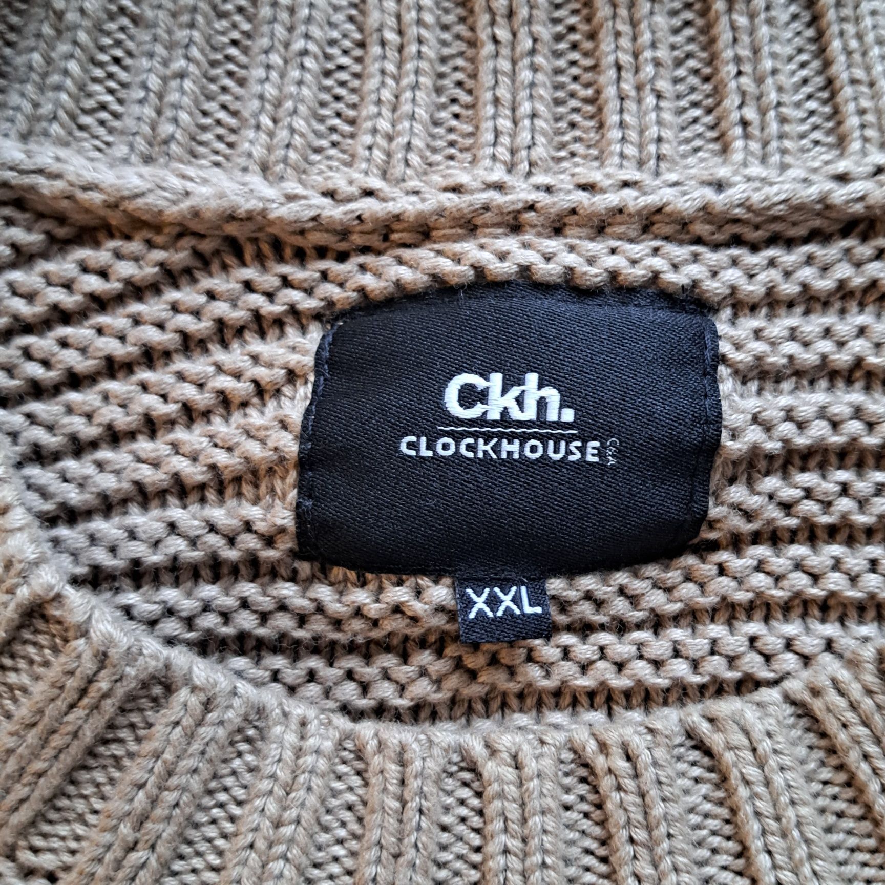 Beżowy sweter męski C&A Clockhouse XXL – gruby splot, modny fason