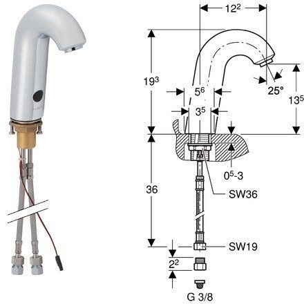 Bateria umywalkowa elektroniczna GEBERIT PUBLIC WT 60 zasilanie 230V c