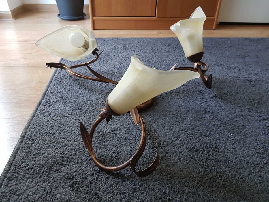 Żyrandol pokojowy, sufitowy/lampa wisząca, 3 klosze, brąz