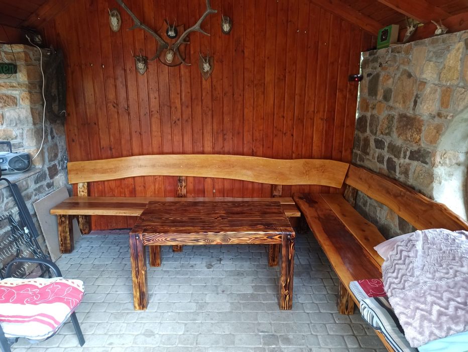 Stół drewniany zestaw ogrodowy altana