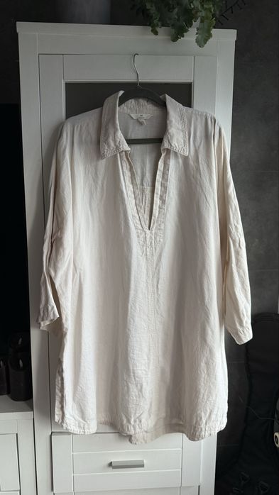 Koszula biała lniana H&M duża długa oversize len bawełna