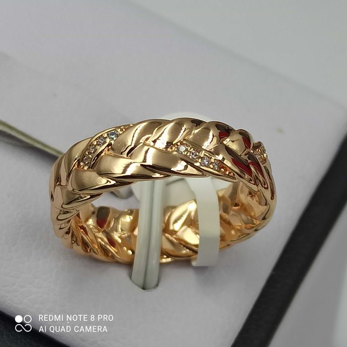 Pierścionek pozłacany 18k złotem plecionka z cyrkoniami rozmiar 6,8,9