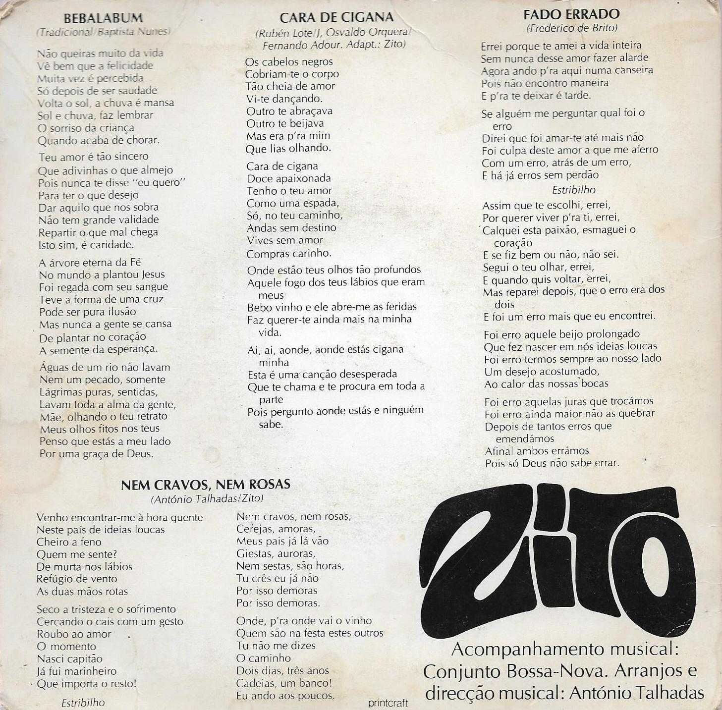 Zito - - - - - Nem Cravos Nem Rosas - Bebalabum - - - - - EP