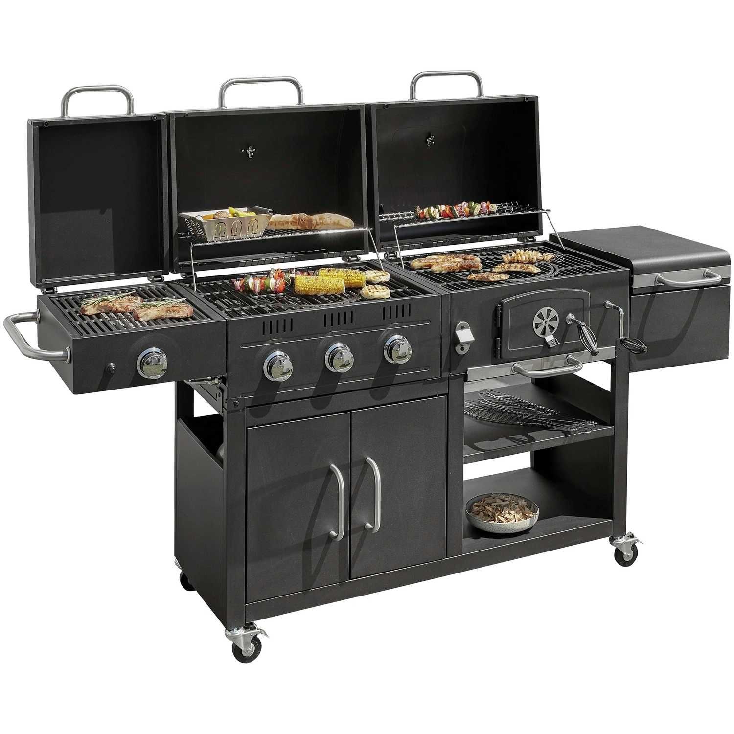 Grill węglowo-gazowy + wędzarnia duży Grill gazowy