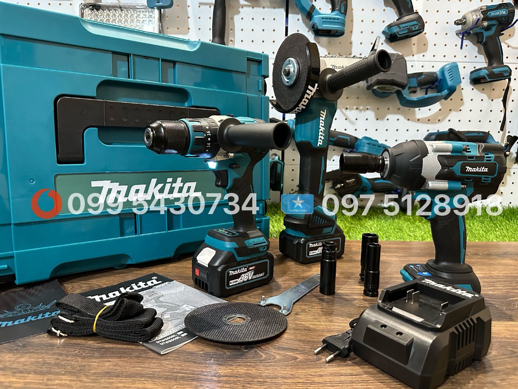 Набір3в1 Makita Шуруповерт DHP485BL Болгарка DGA504 Гайковерт DTW850Bl