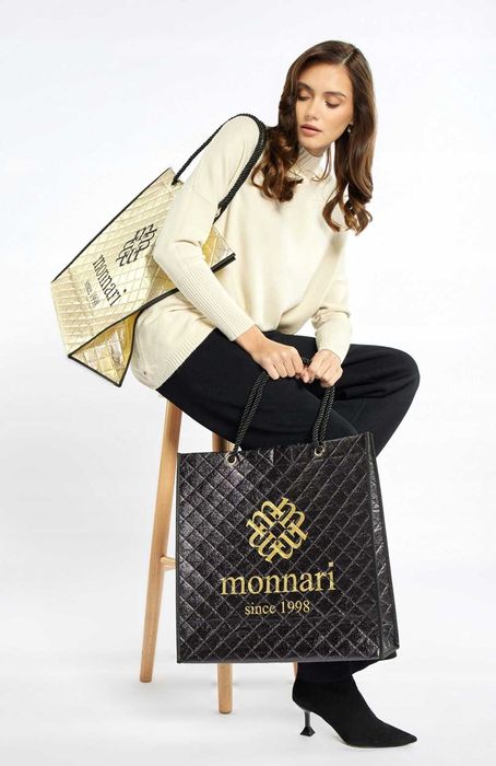 Monnari pakowna torba damska na zakupy shopperka czarna materiałowa!!