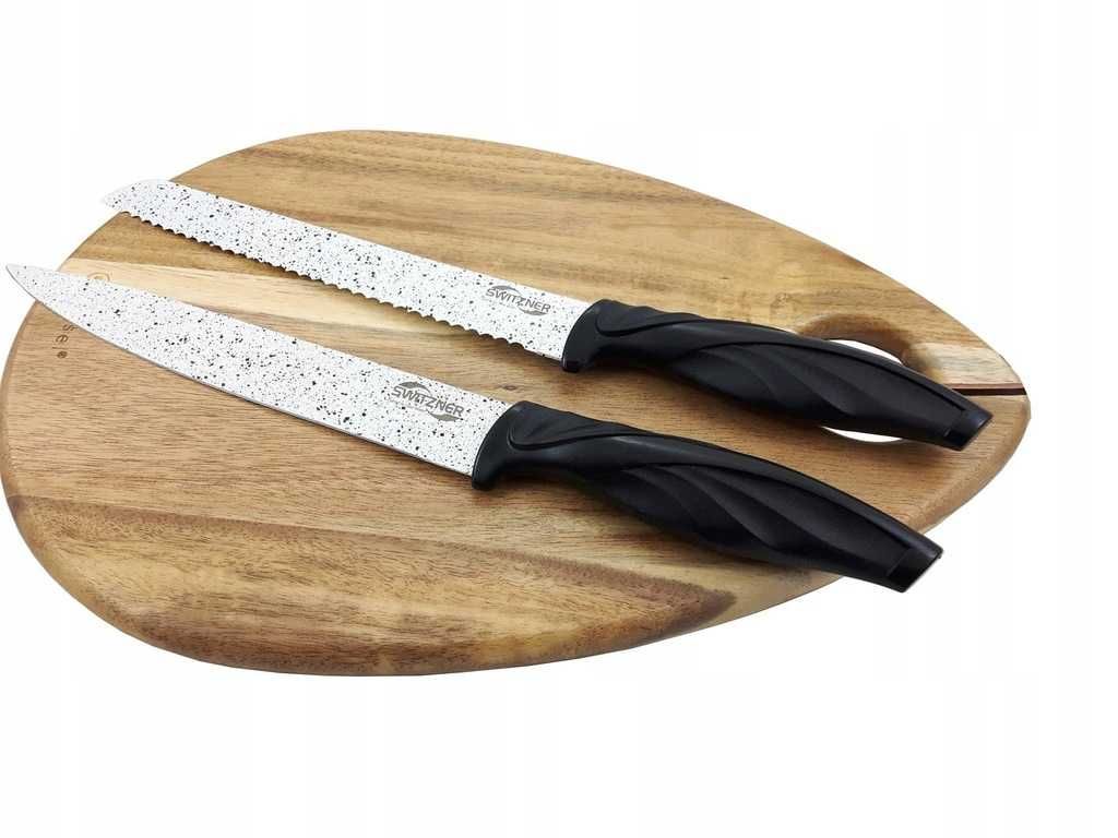 Noże Kuchenne Zestaw noży 5+1 Czarna rączka, Marmurkowe ostrze