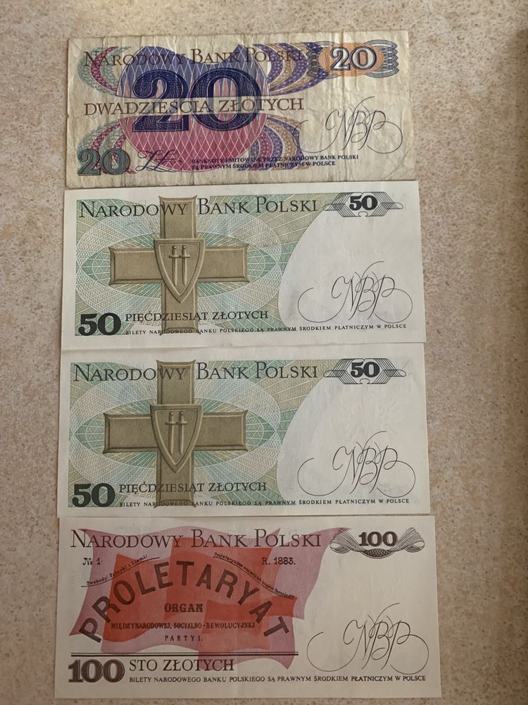 Banknoty UNC 50zł 1988, 100zł 1986, 20zł 1982