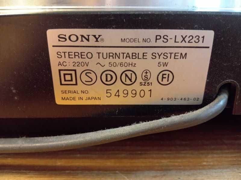 Gramofon Sony PS-LX 231 - mało używany, paskowy, półautomat z igłą
