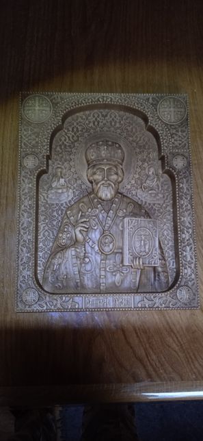 Ікона "Микола Чудотворець" різьблена з дерева