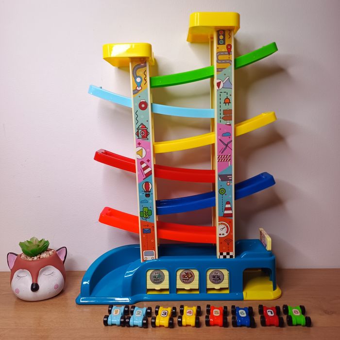 Трек дерев'яний 4 яруси,6 машинок,трек з ярусами, трек з машинками