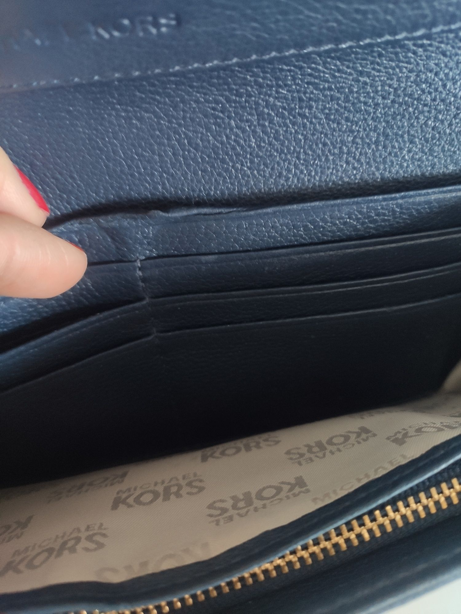 Michael Kors piękny, granatowy portfel ze skóry naturalnej