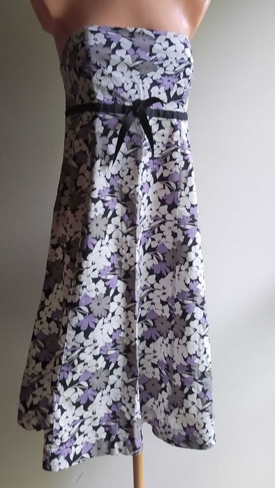 F&F Bawełniana Sukienka w drobne kwiatki na biuście usztywniana 42/XL