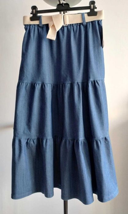 Nowa spódnica falbany granat jeans Made in Italy