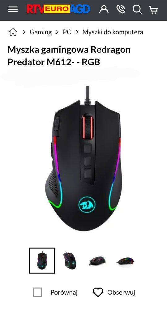czarna myszka predator "redragon"
