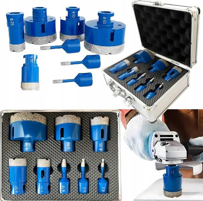 Zestaw Otwornice Koronki Wiertła Diamentowe do Gresu Płytek WALIZKA