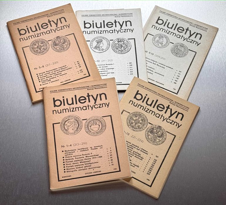 Zestaw 5 broszur Biuletyn Numizmatyczny 1985-86.