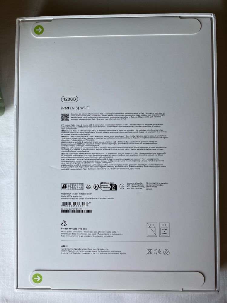 Ipad A16 wifi 128GB Silver 2025 11”