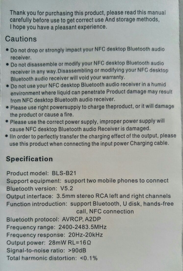 Odbiornik Audio NFC, Bluetooth 5.2