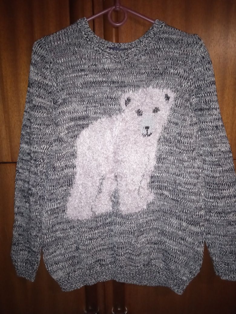 Коттоновый свитер, круглый вырез, с принтом медведя, новый