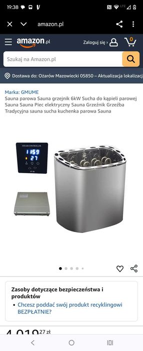 Sauna parowa Sauna grzejnik 6kW Sucha do kąpieli parowe nowy piec