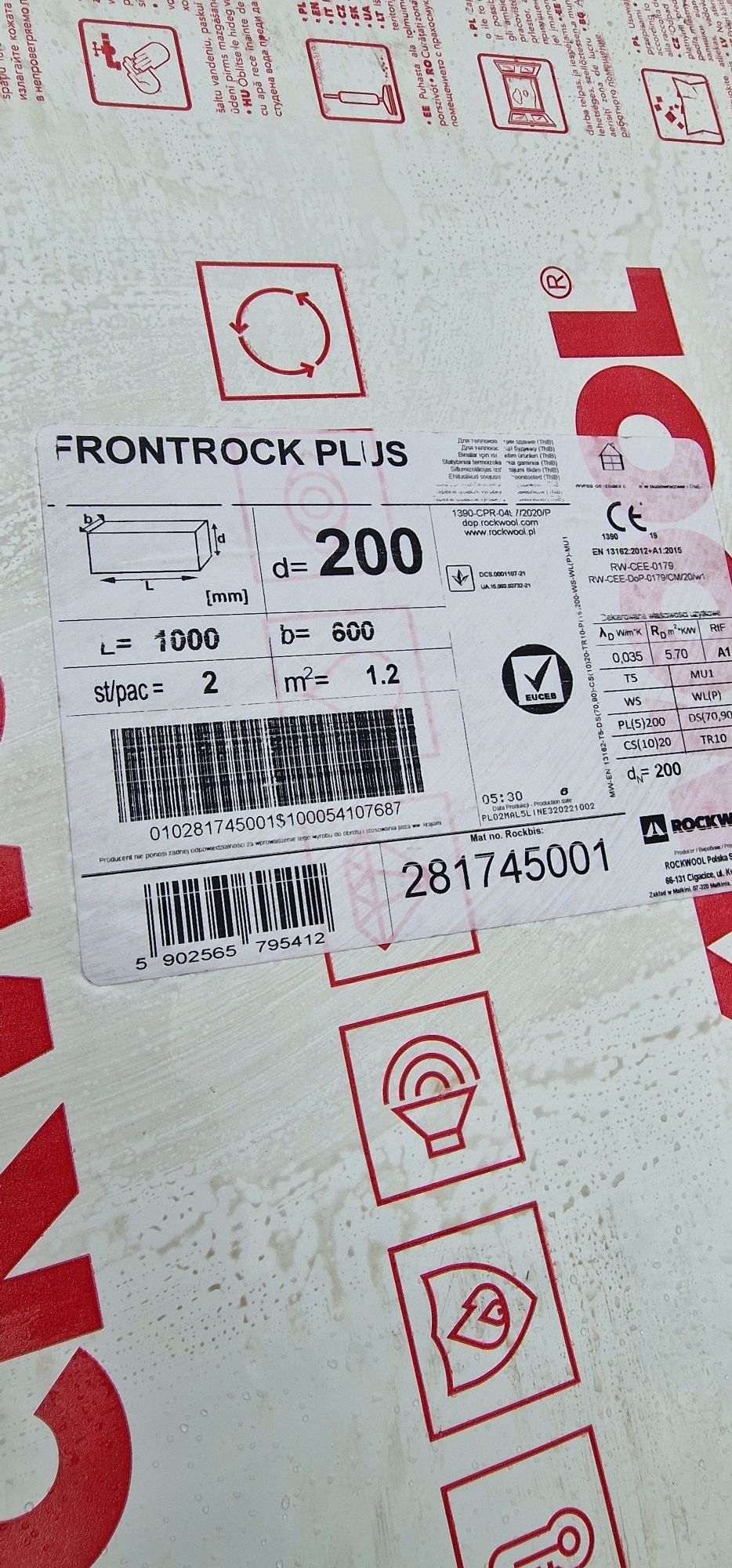 Wełna skalna Rockwool FRONTROCK PLUS 0.035 grubość 20 cm